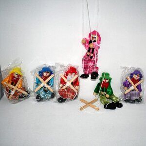 HWIWAOQM Wooden Marionette Clown Puppets, 6 Pack, Pull String Puppet Toys, 9.5 i